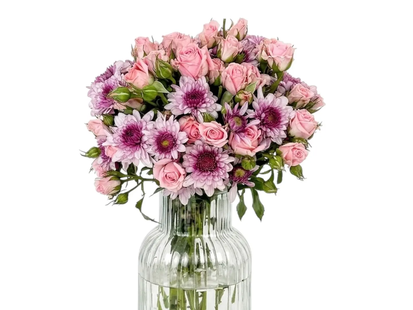 Pink Roses & Purple Flowers Vase