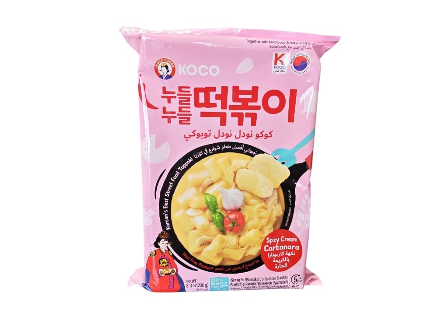 Topokki Carbonar Flavored Noodles With Spicy Cream, South Korea, 236g