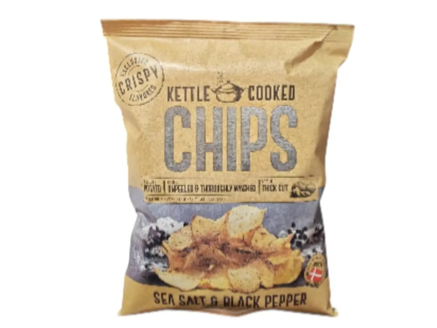 Sea Salt And Black Pepper Flavor Potato Chips, 150g, Made In Denmark