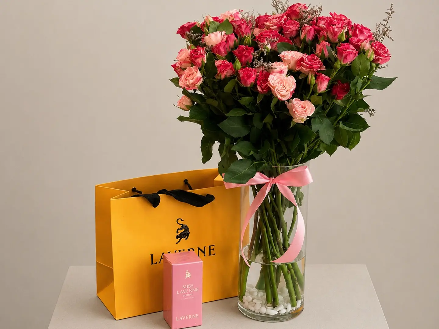 A Vase Of Roses With Laverne Hair Perfume