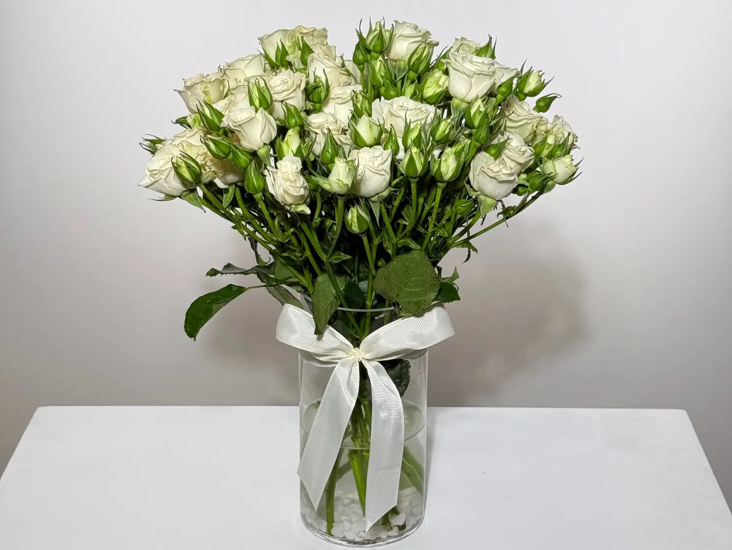 White Vase Baby Rose