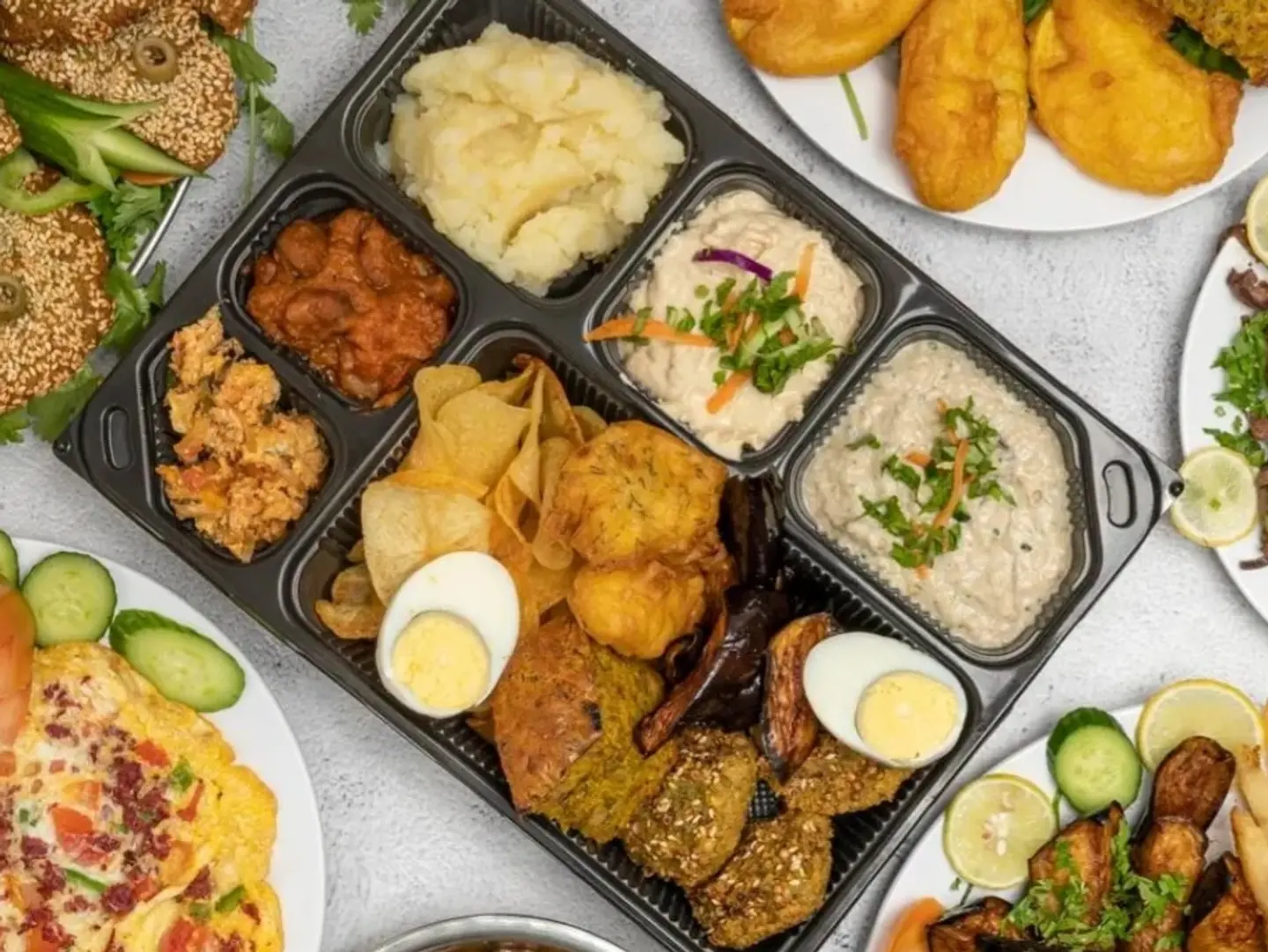 A Large Sized Formed Saucer Of Diverse And Different Varieties Such As Bean, Chickpeas, Spices, Flaflaves, Potatoes, Egg, Muscular, Bread And Pickle