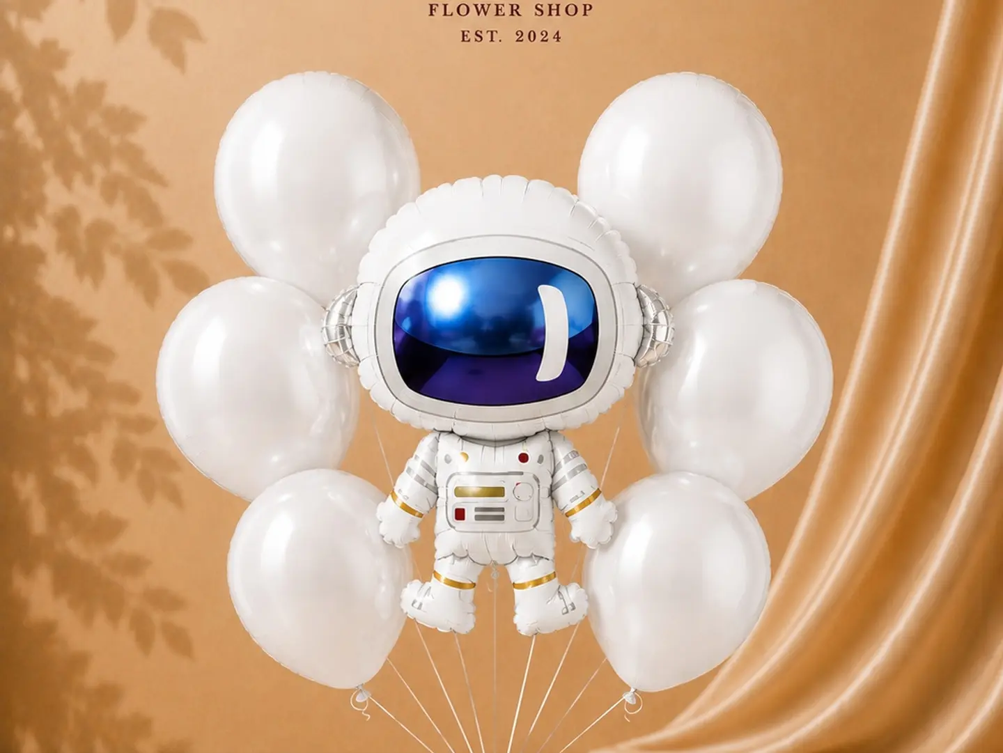 Astronaut Balloon Bouquet With White Helium Balloons