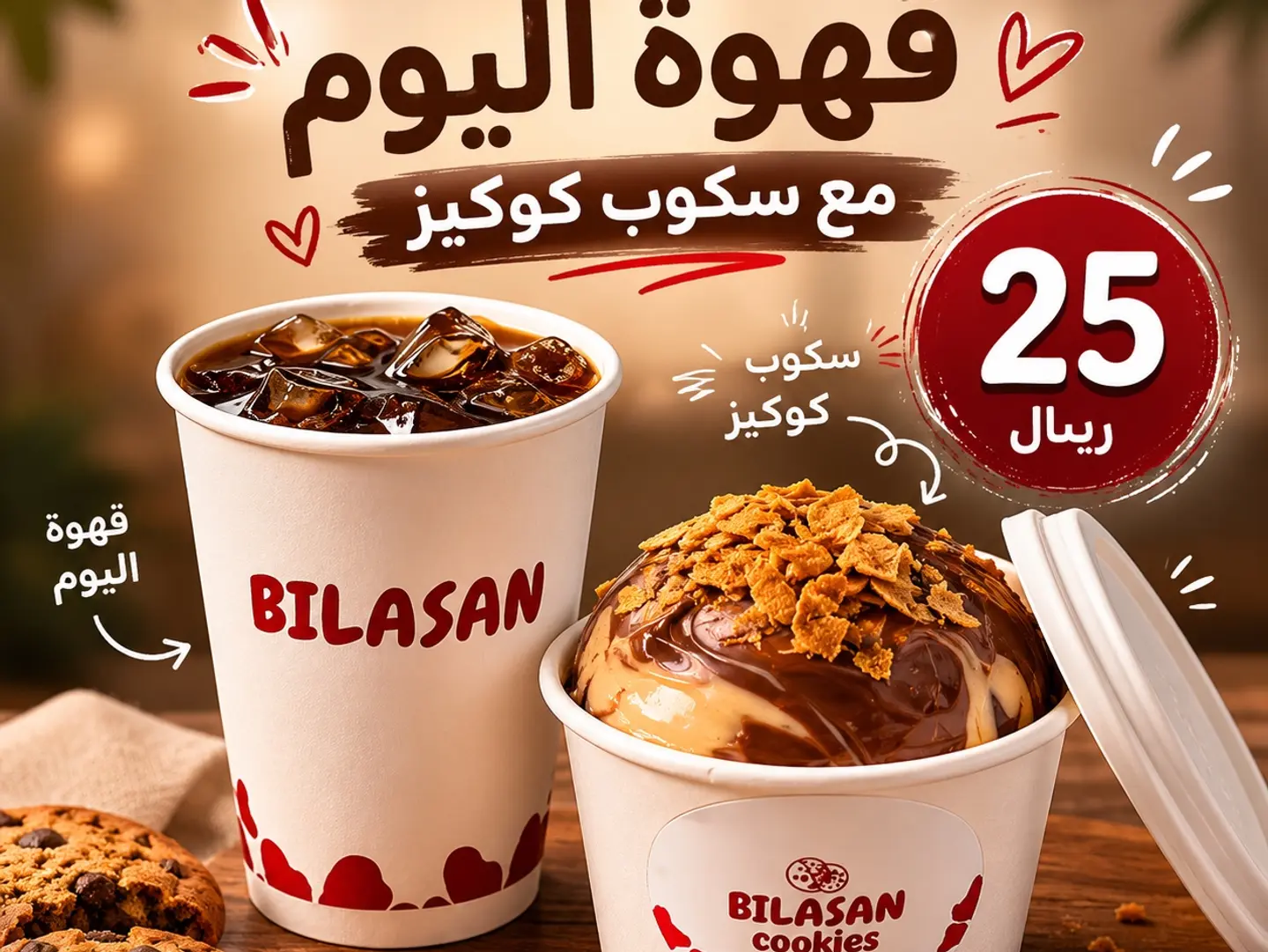 سكوب كوكيز مع قهوة اليوم بارد