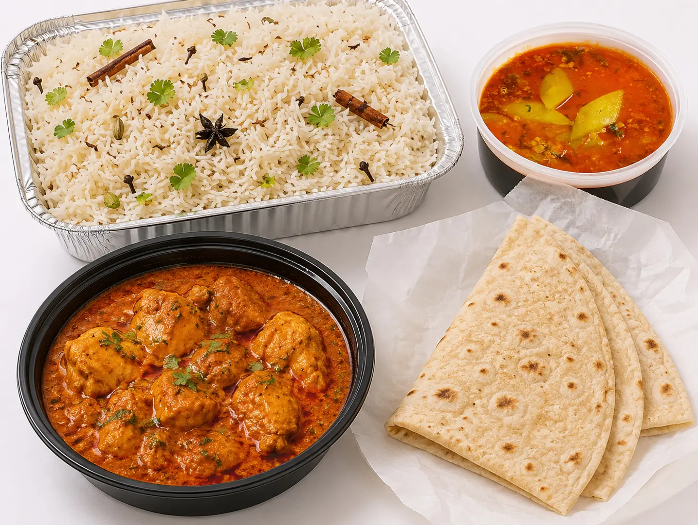 Dum Ka Chicken With Bargara Rice Dalcha & 2 Rumali Chapati