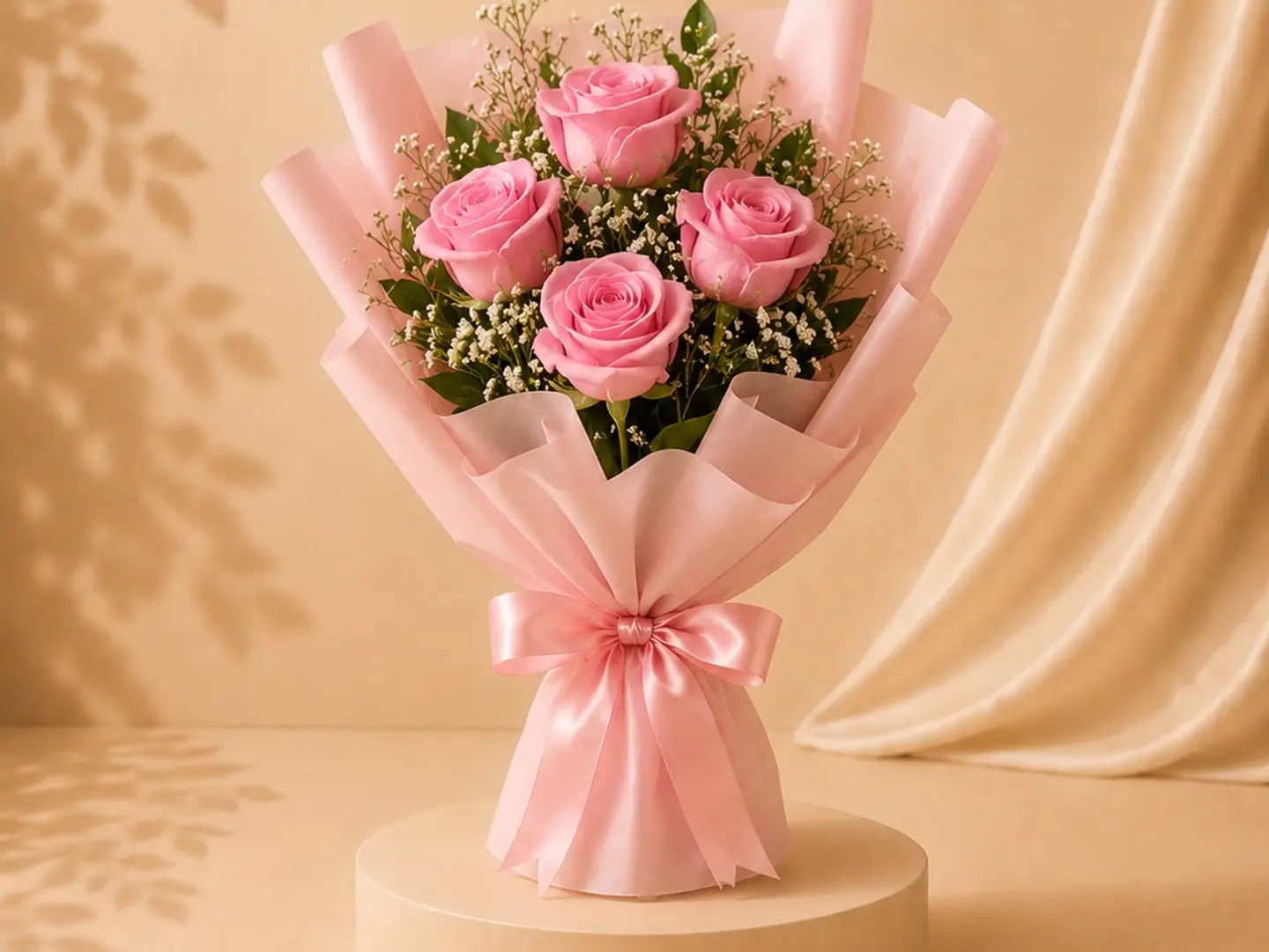 Elegant Natural Pink Rose Bouquet