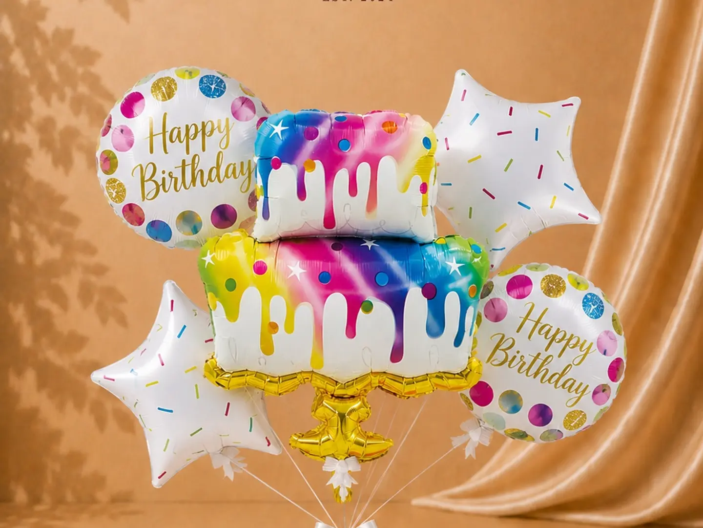 Colorful Birthday Cake Helium Balloon Bouquet