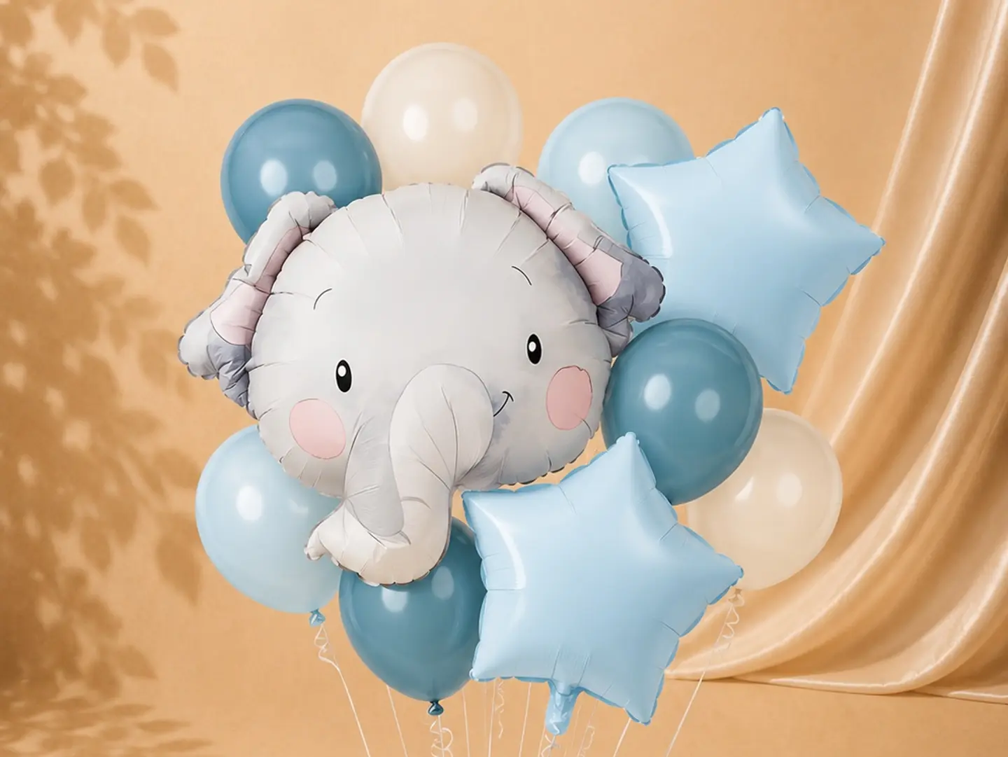 Elephant Balloon Bouquet With 2 Star Balloons And 8 Helium Balloons
