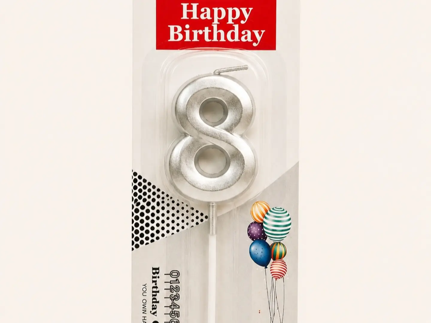 Silver Number 8 Birthday Candle
