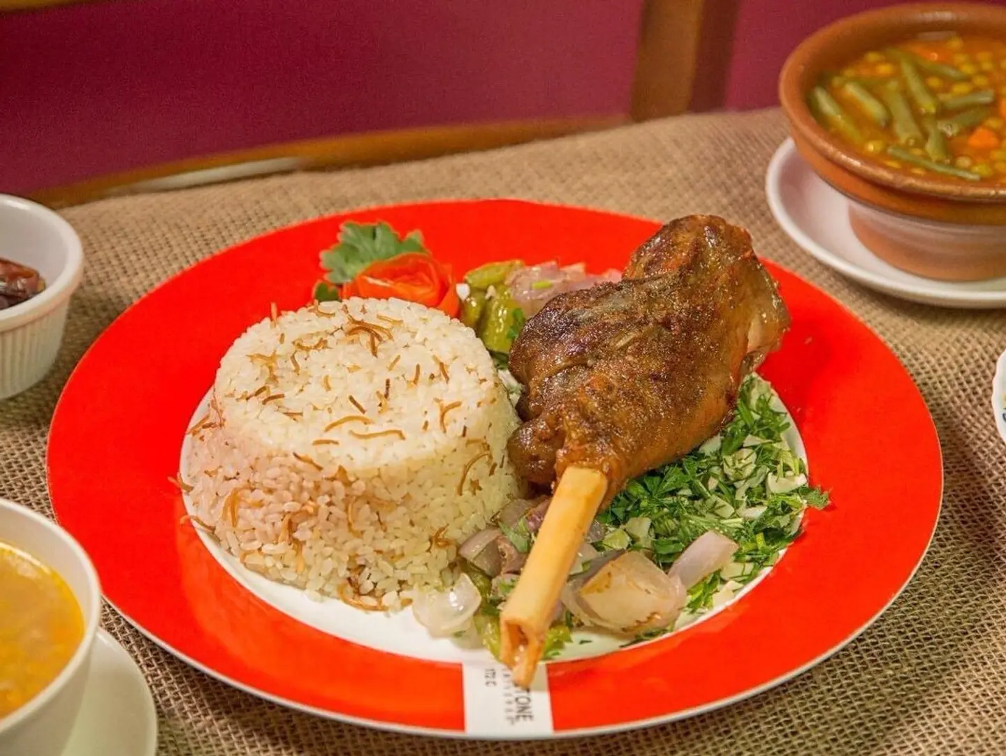 Lamb Shank With Vegetables With Rice With Soup