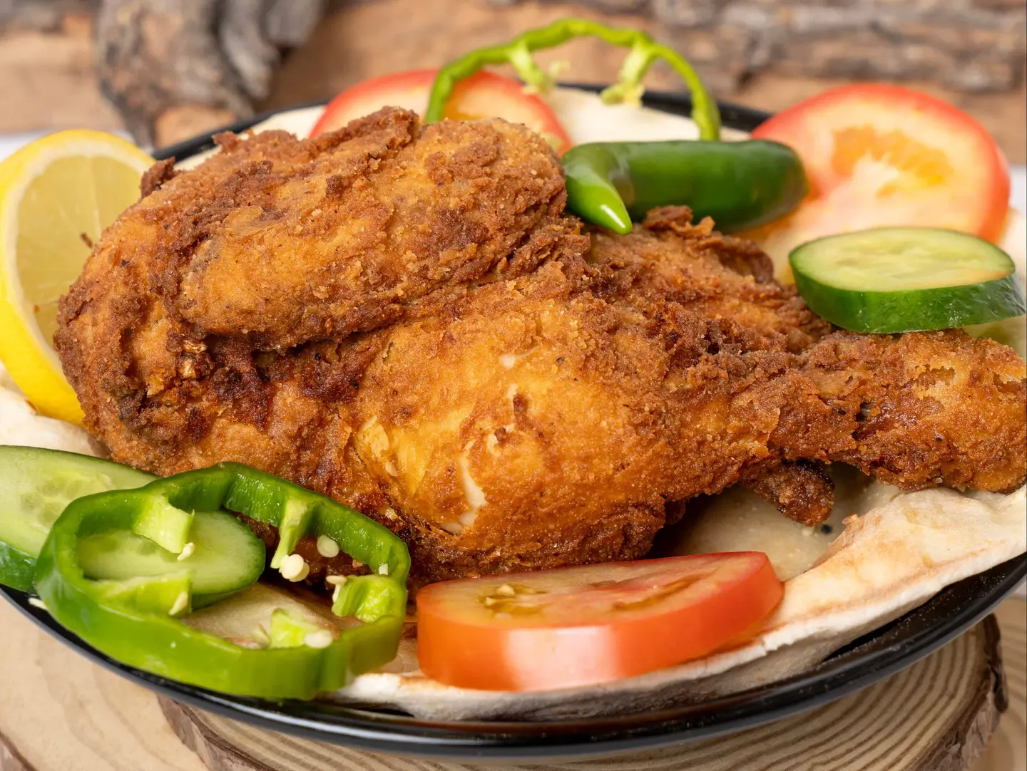 نص دجاج مقلي مع الرز