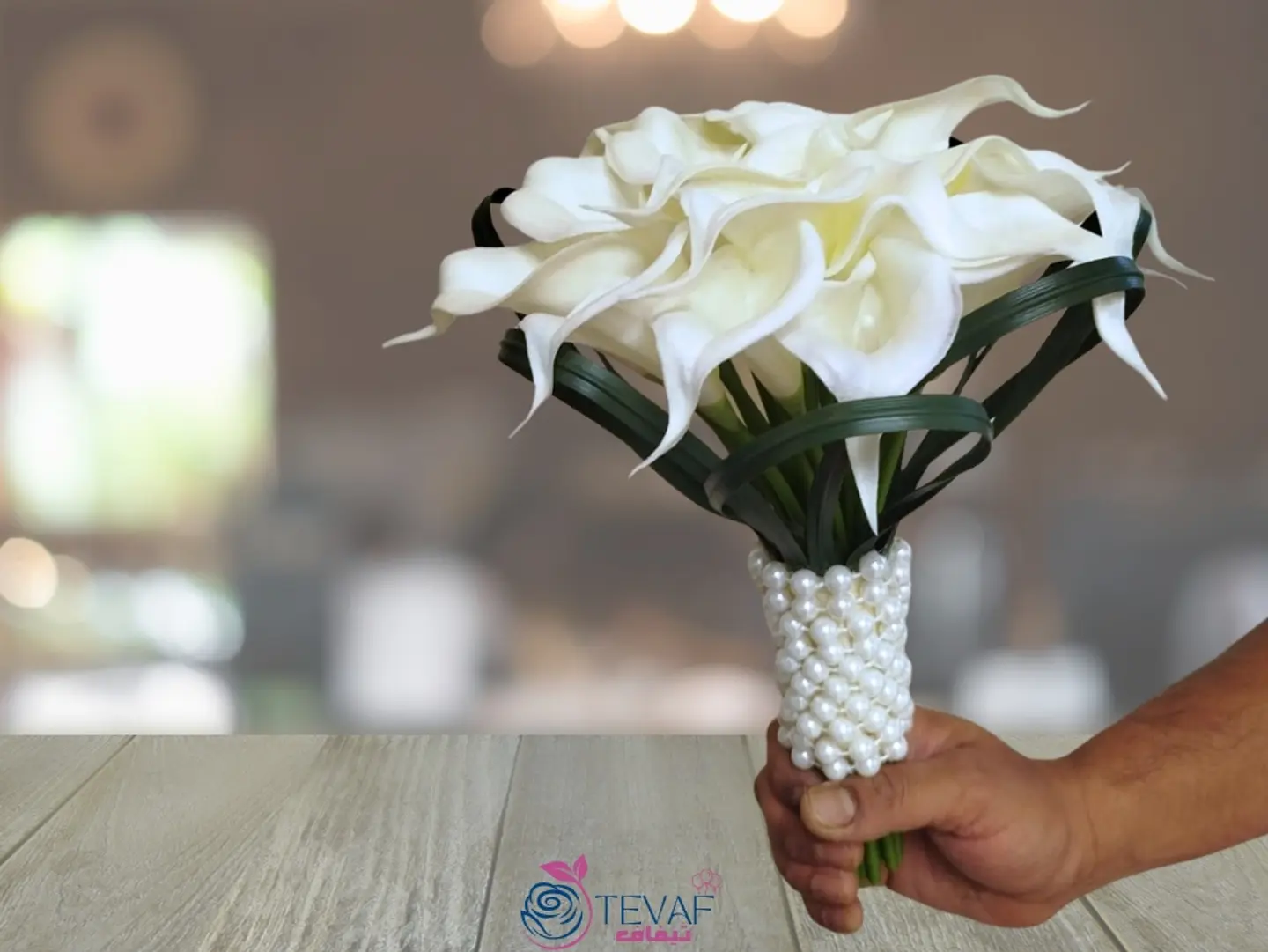 White Calla Lily Bridal Bouquet With Pearl Handle