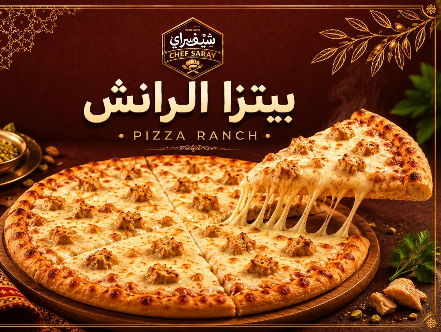 بيتزا رانش الدجاج مع الخضار - وسط