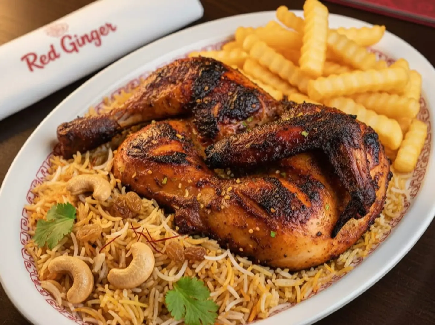 دجاجه كامله علي الفحم مع رز برياني