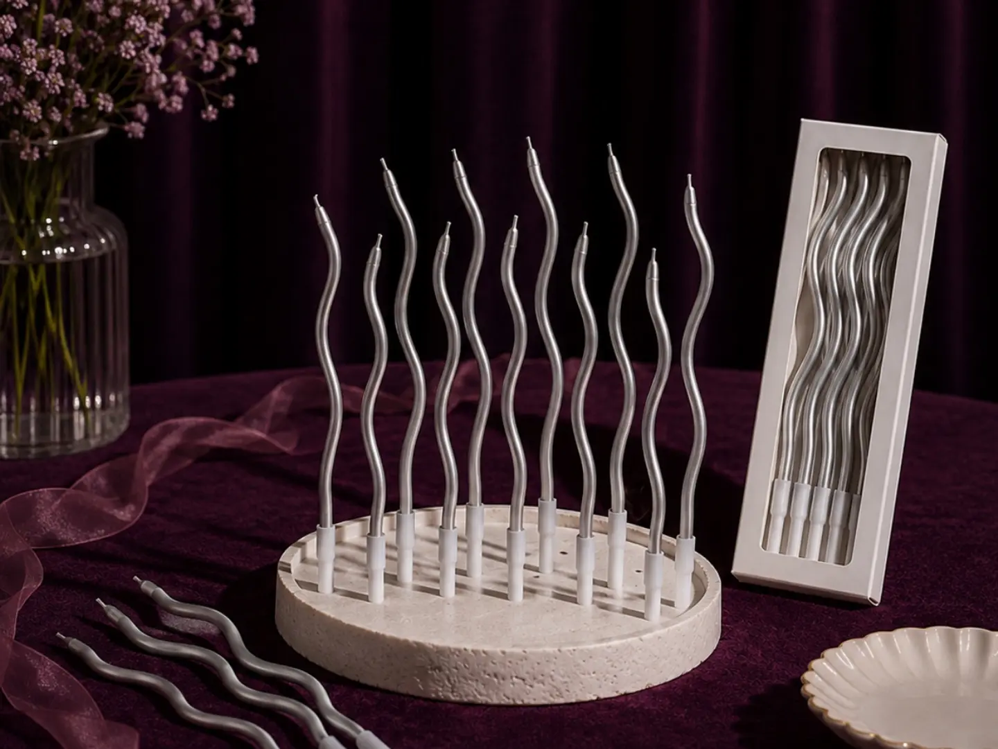 3 Premium Silver Candles