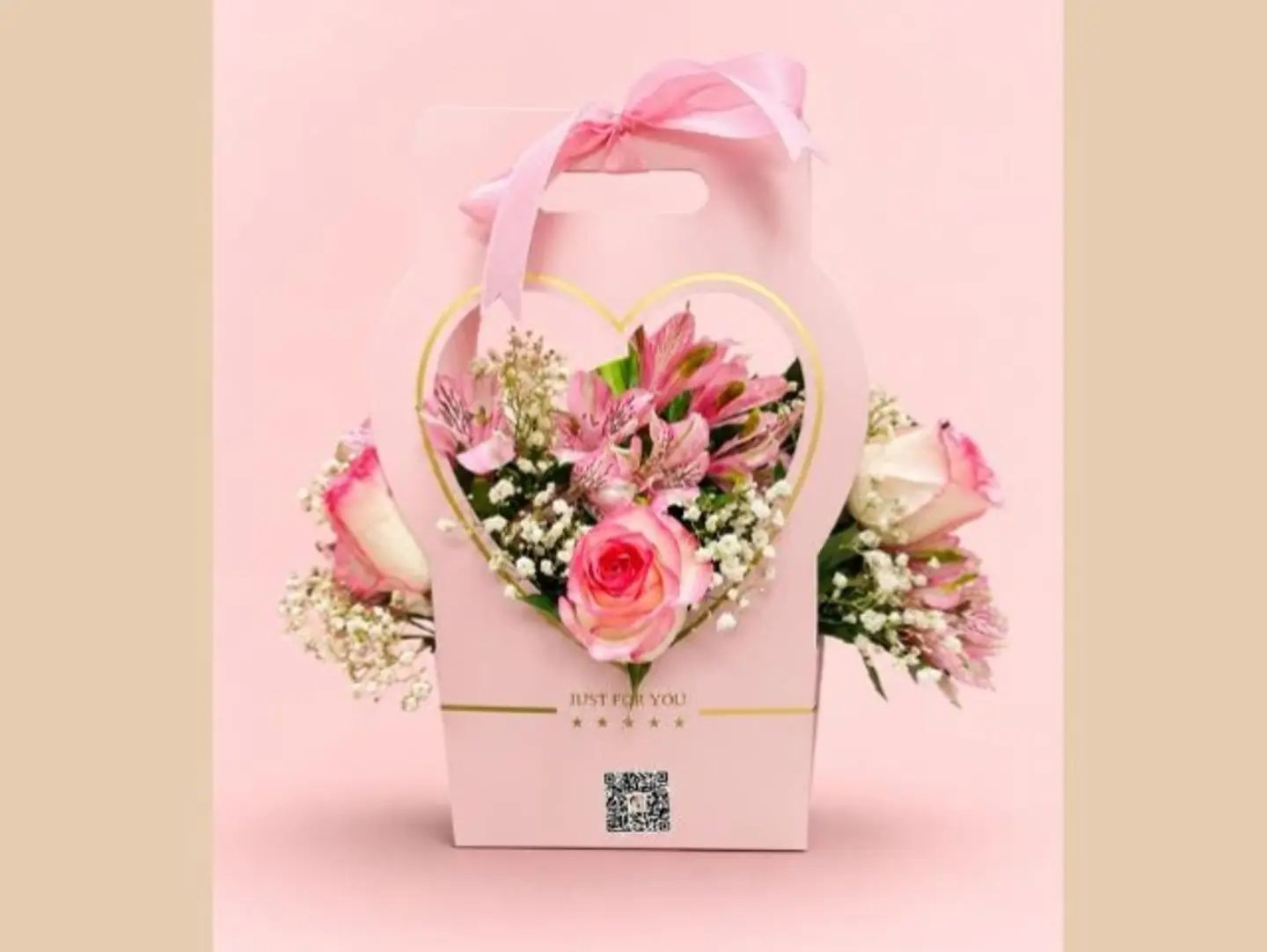 Pink Heart Shaped Flower Basket