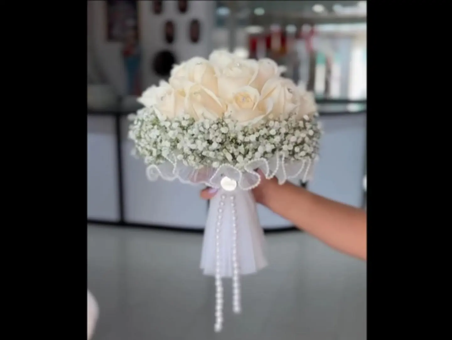 Bridal Bouquet Of White Roses With Pearls