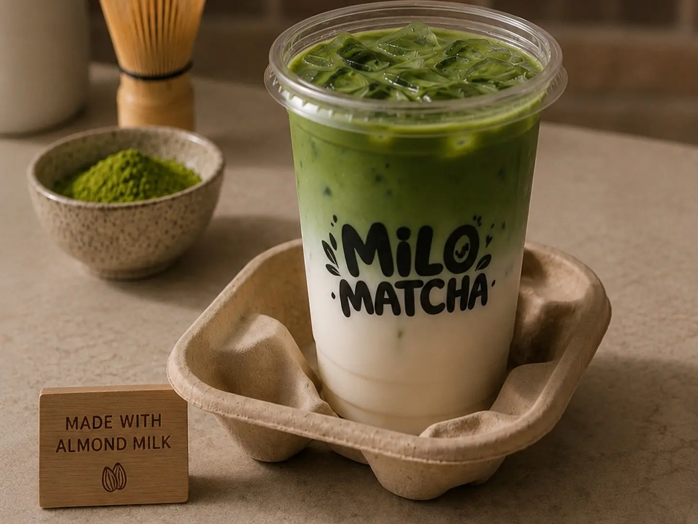 Iced Matcha With Almond Milk And Vanilla Flavor