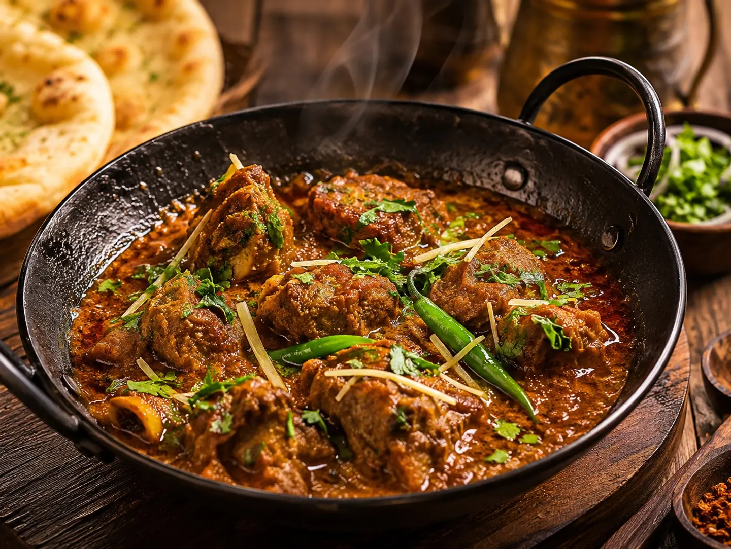 Motton Beef Karahi 1kg With 2 Pices Bread Roti
