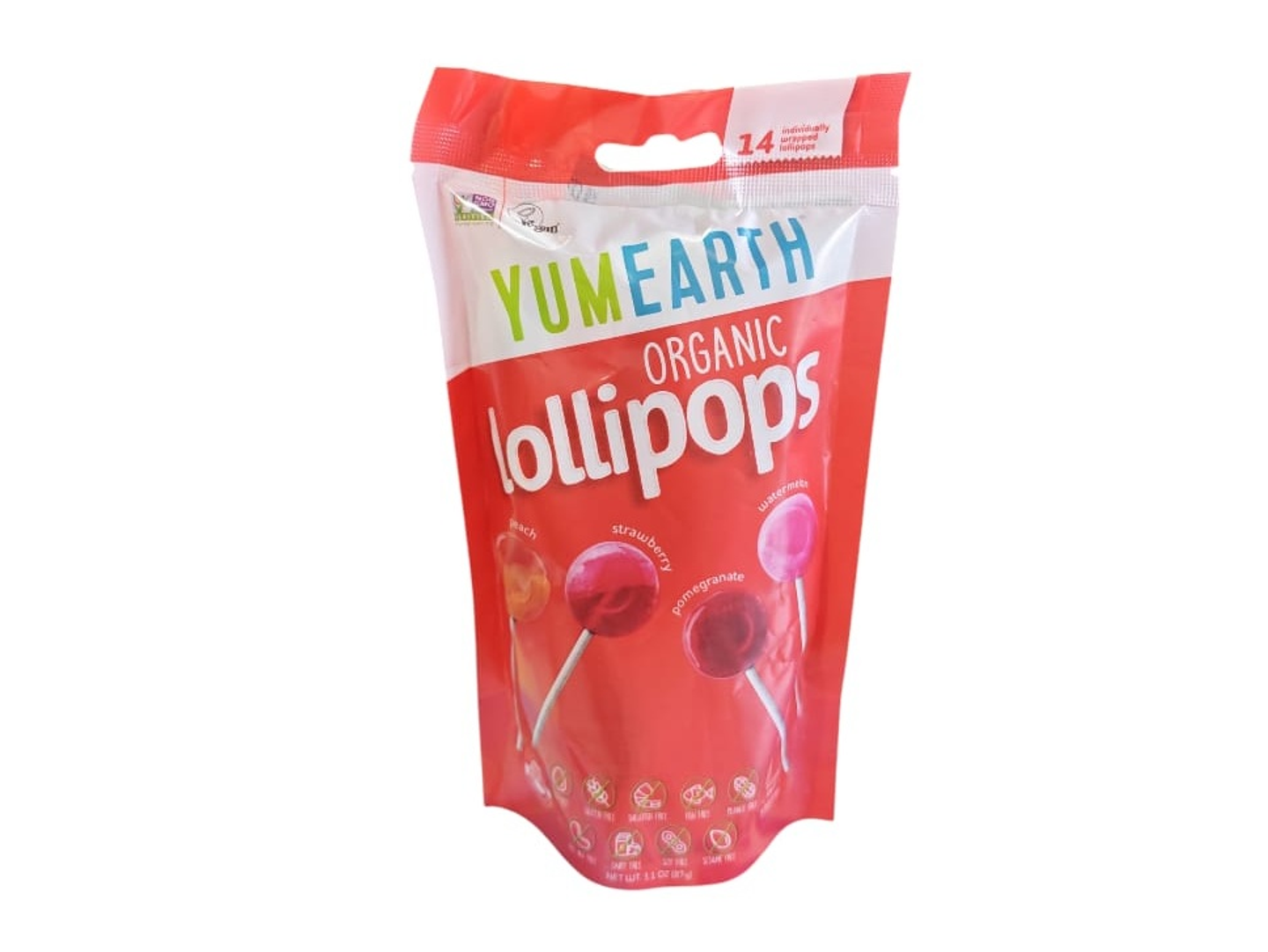 Yumi Earth Watermelon, Pomegranate, Strawberry & Peach Organic Lollipops 87g