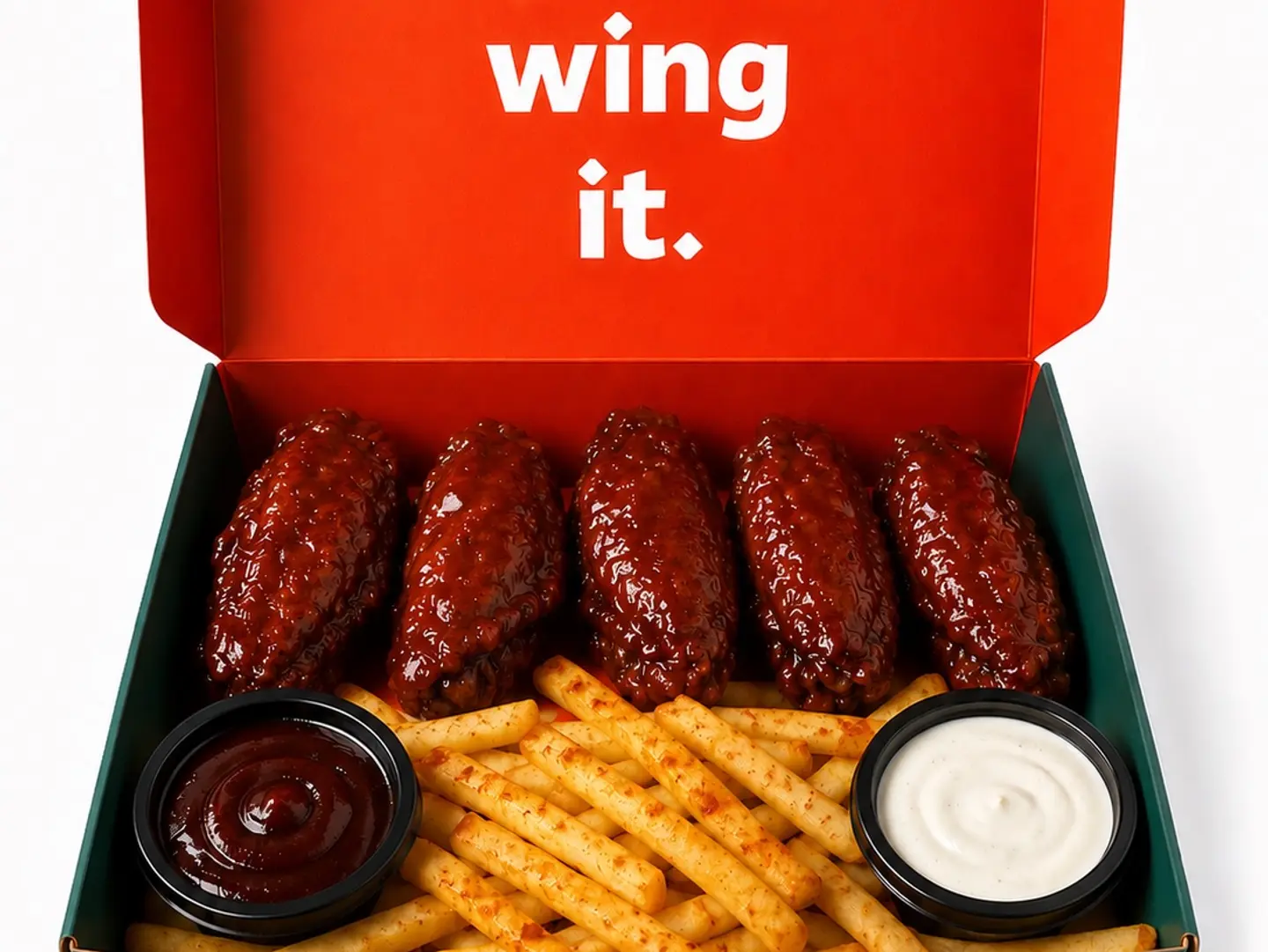 5 Pieces Of Bbq Chicken Wings With The Fries And Sauce