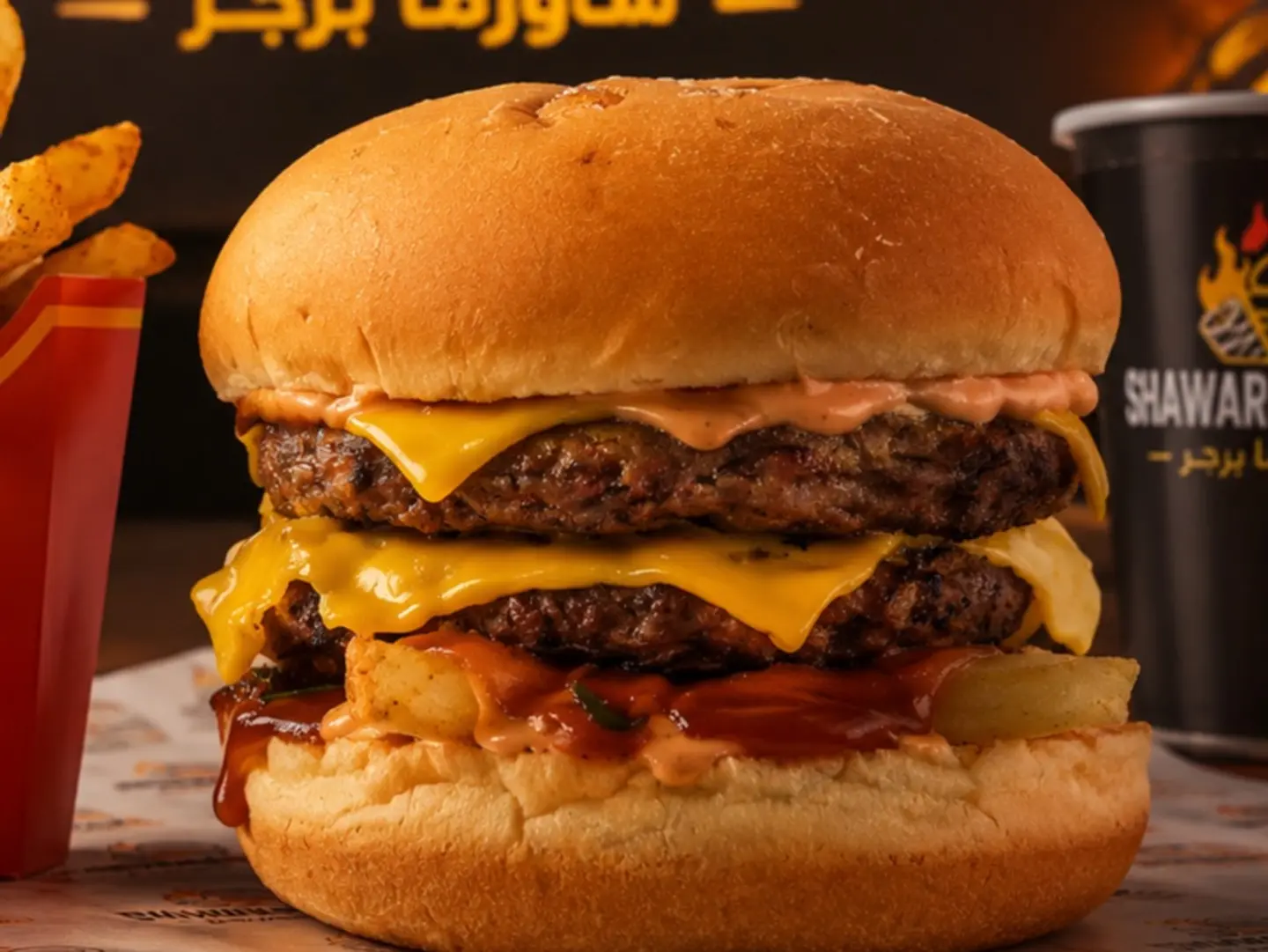 دبل برجر بالجبنة لحم
