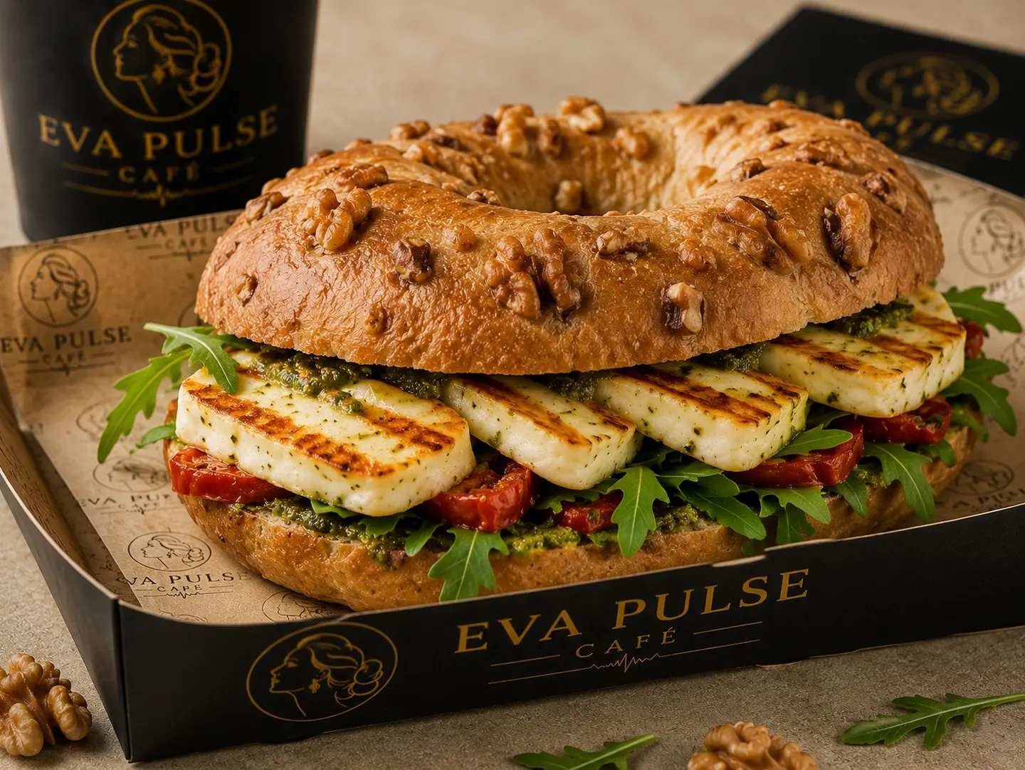 Halloumi Cheese On Walnut Bagel Bread