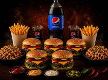 5 برجر مشوي اختيار دجاج او لحم 2 تشيكن فرايز 2 بطاطس 1 بيبسي عائلة
