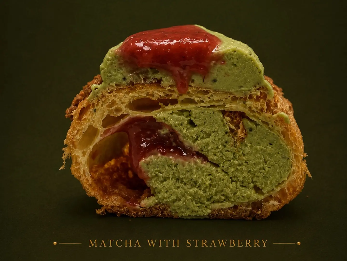 Mini Cream Puff Matcha With Strawberries