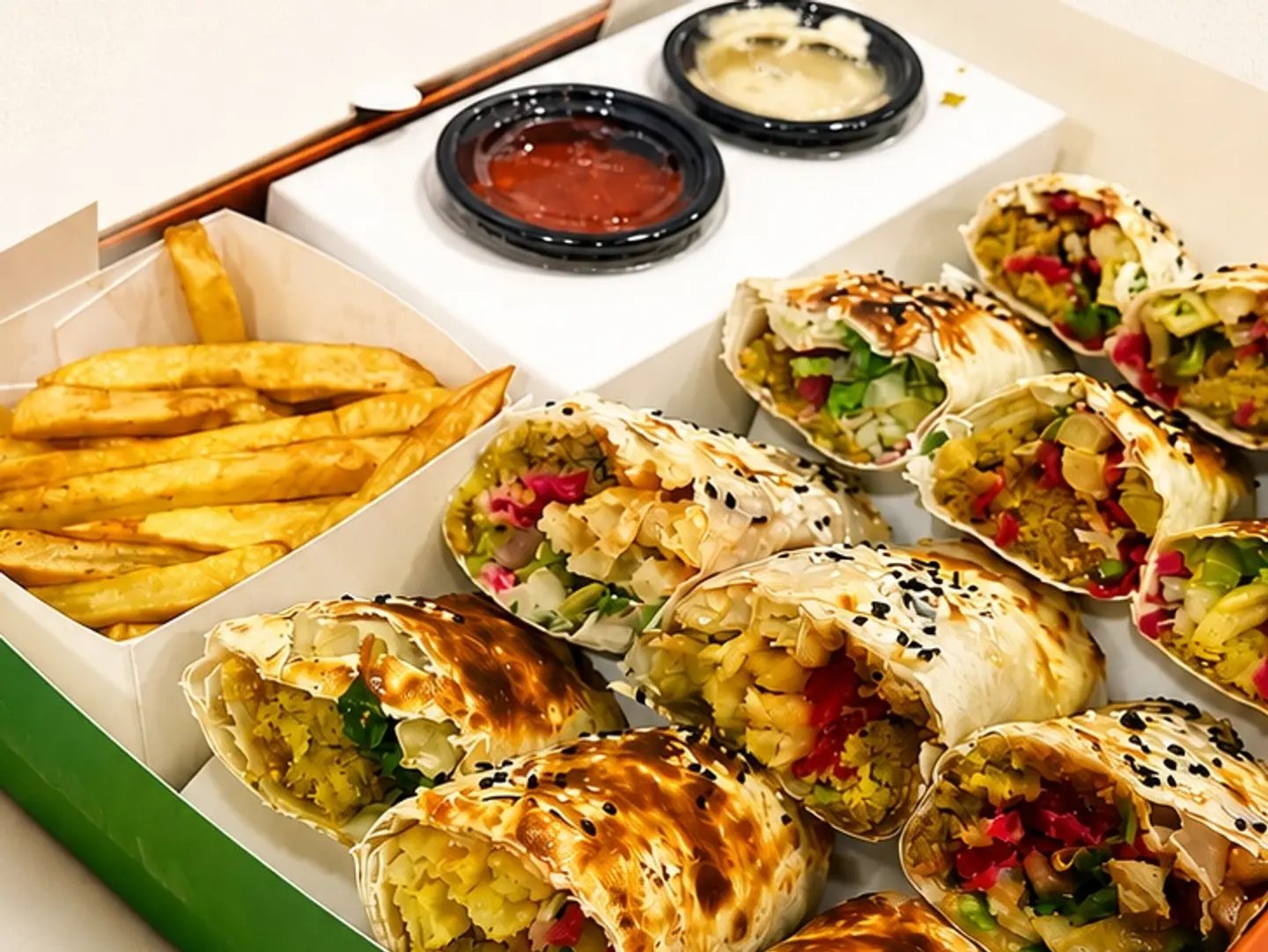 Assorted Box Of Shakshuka, Halloumi, Chicken, And Falafel (12 Pieces)