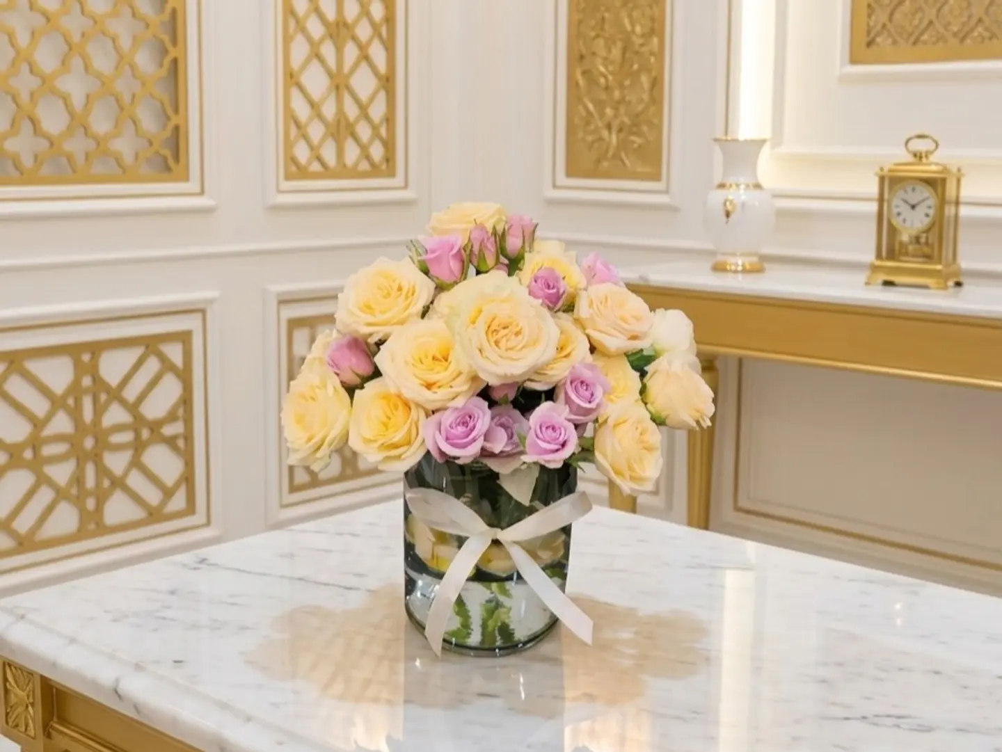 A Vase Of Natural Mauve Roses