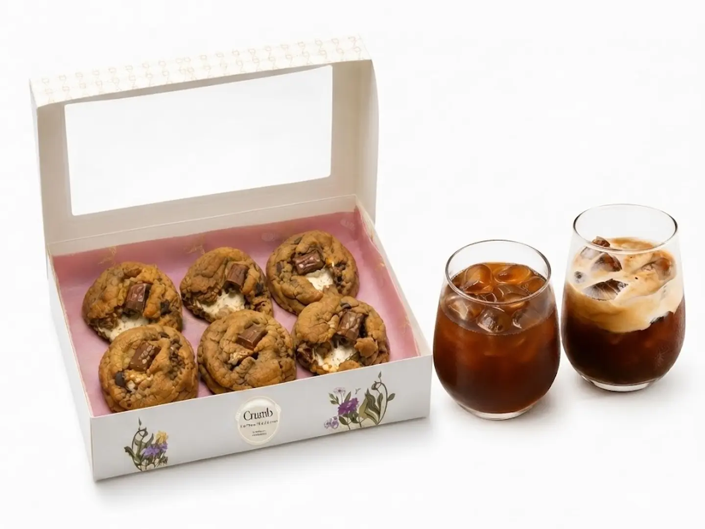 6 Piece Cookie Set Box With Espresso Freddo And Iced Americano