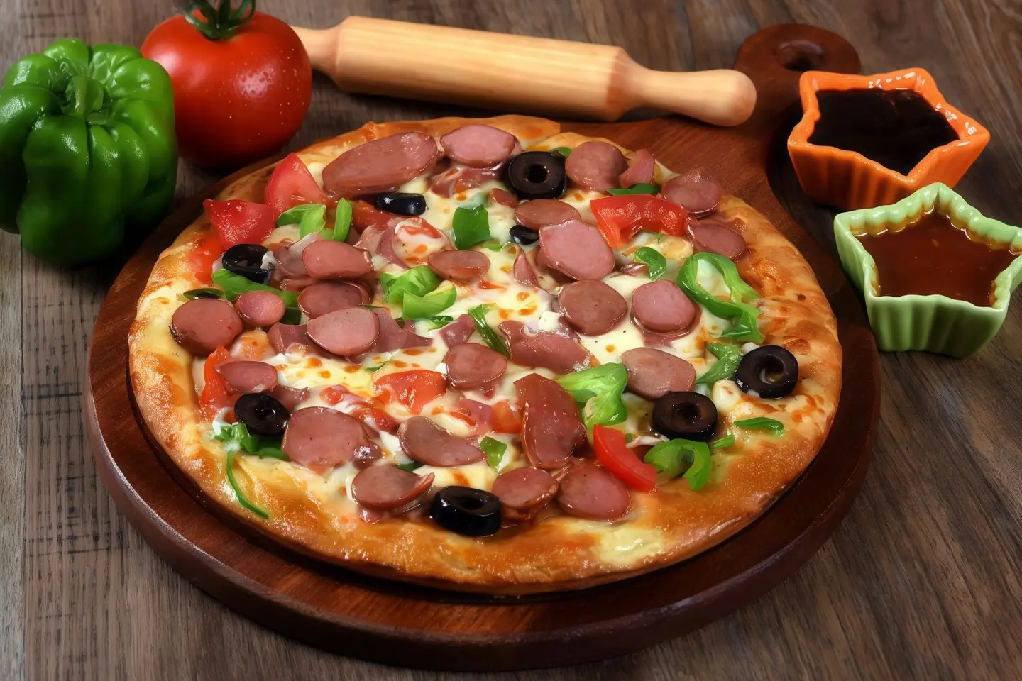 بيتزا نقانق مع فطر