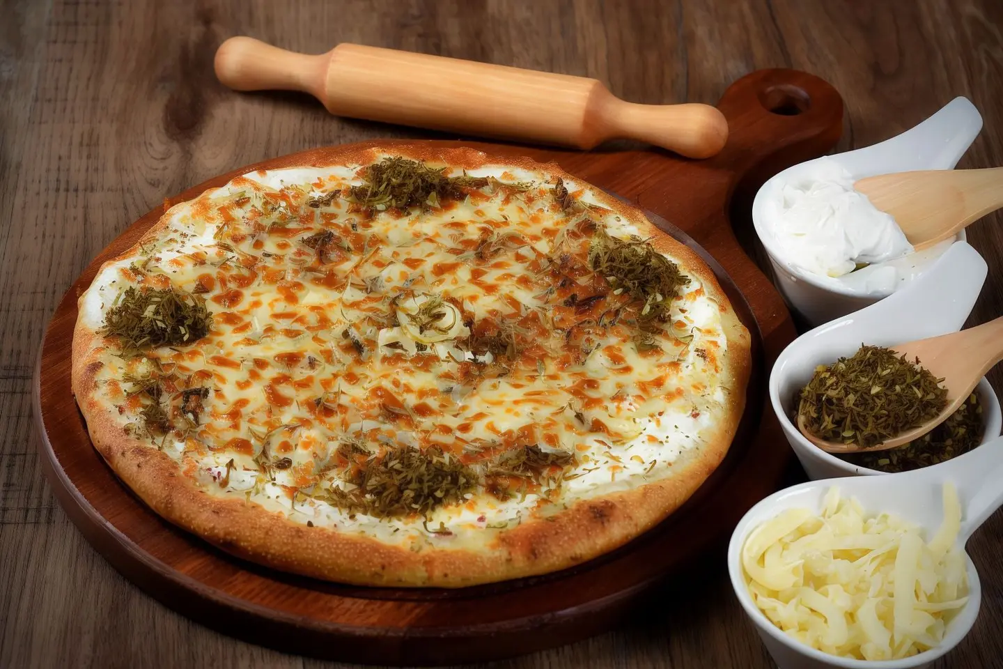 بيتزا جبنة مع لبنة وزعتر