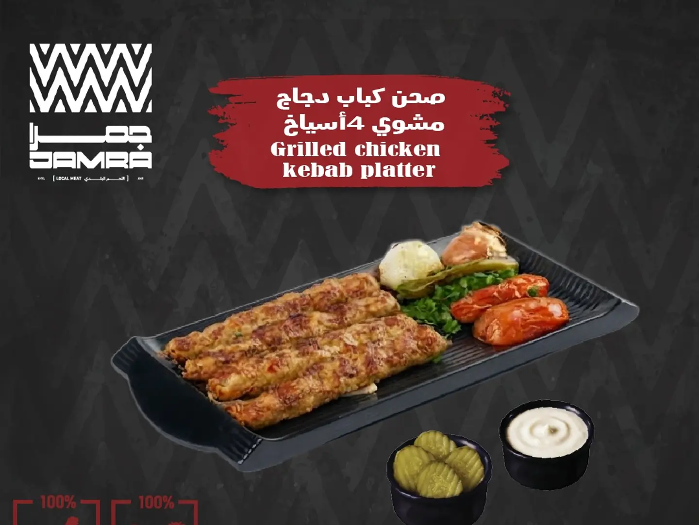 Chicken Kebab Platter (4 Skewers)