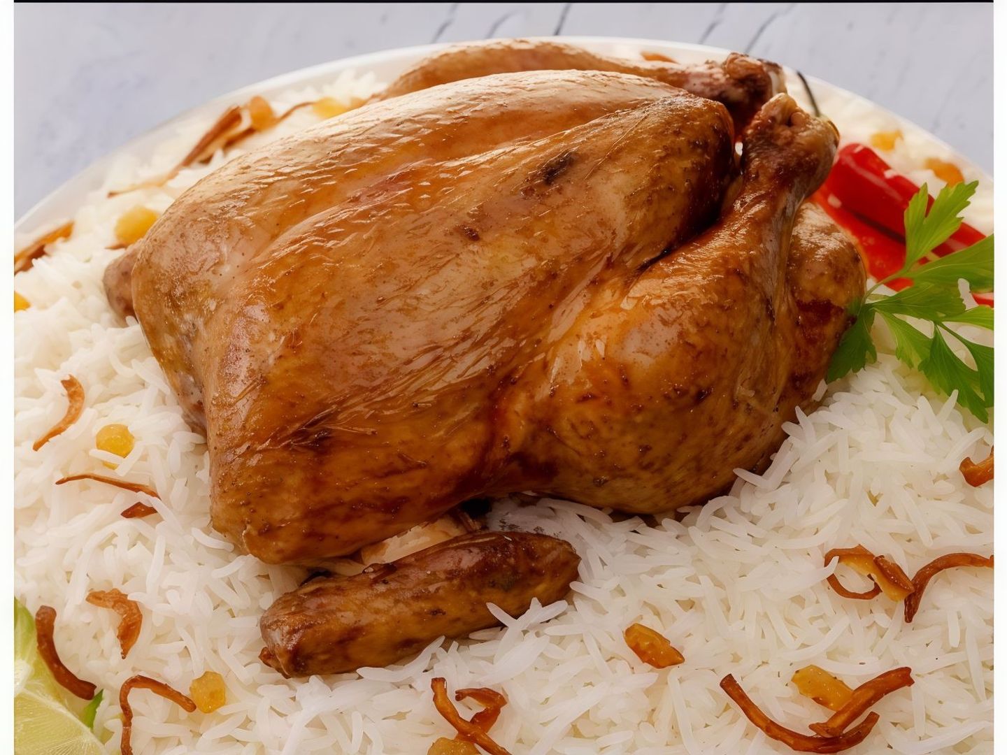 دجاج كاملة على الفحم مع الأرز
