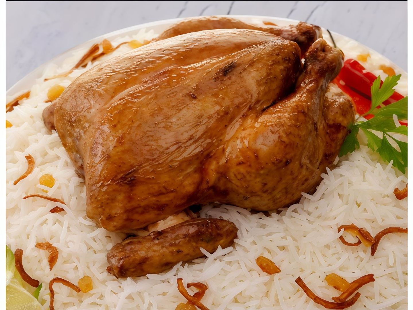 دجاج كاملة شواية مع الأرز