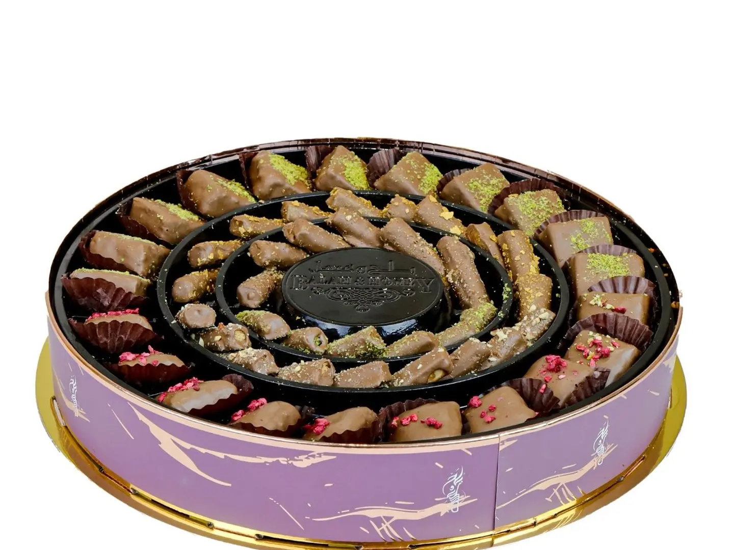 علبة بقلاوة مغطسة بالشوكولاتة