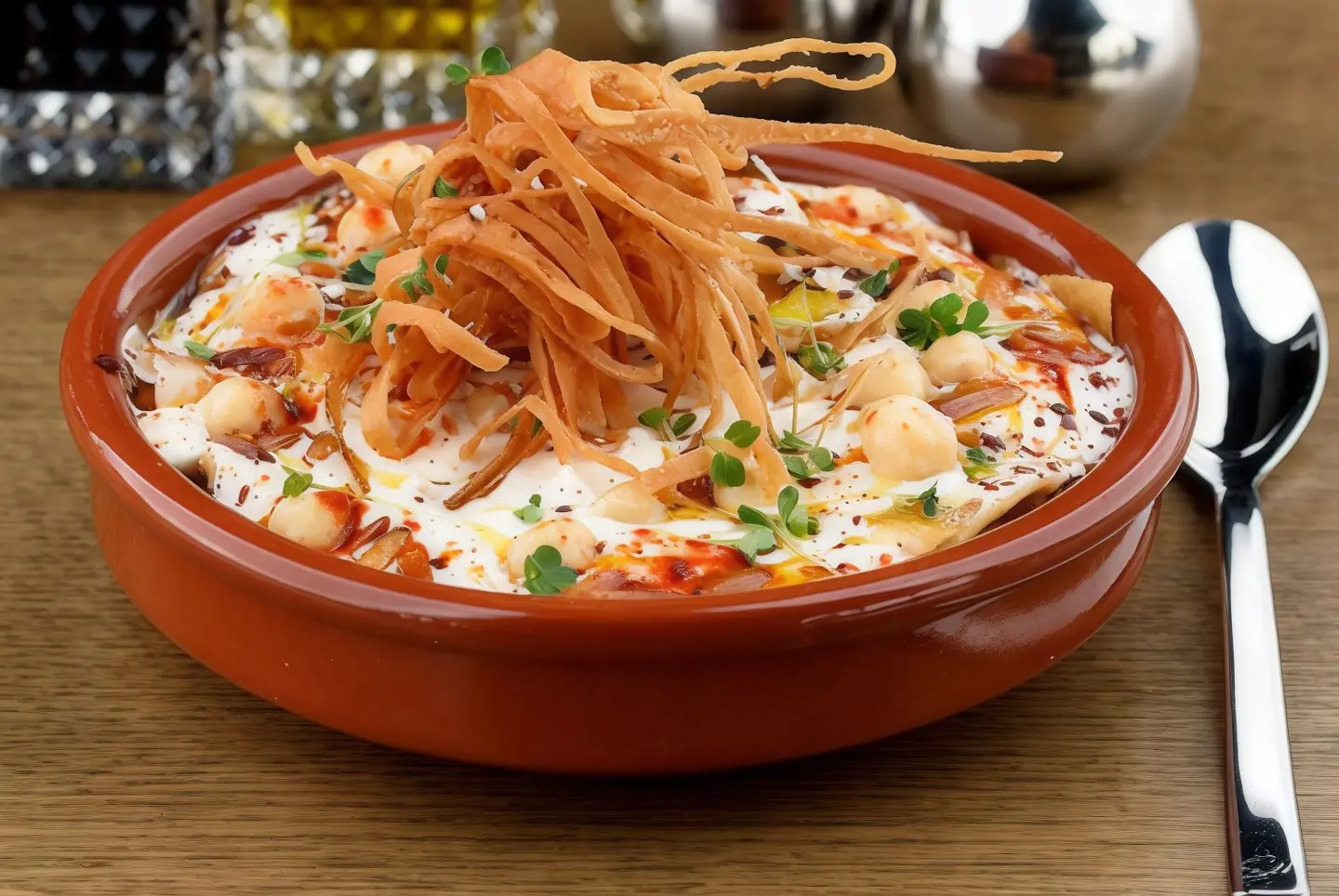 فتة حمص باللوز و زيت الزيتون