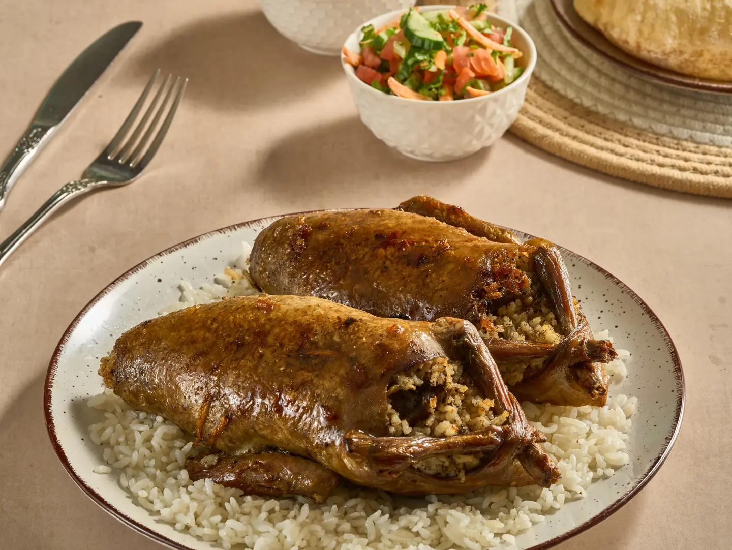 One Piece Of  Pigeon Stuffed With Rice