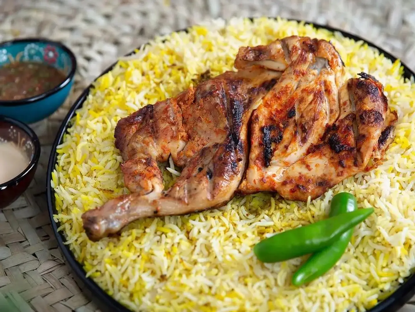 Half A Chicken With Rice Cooked On Charcoal