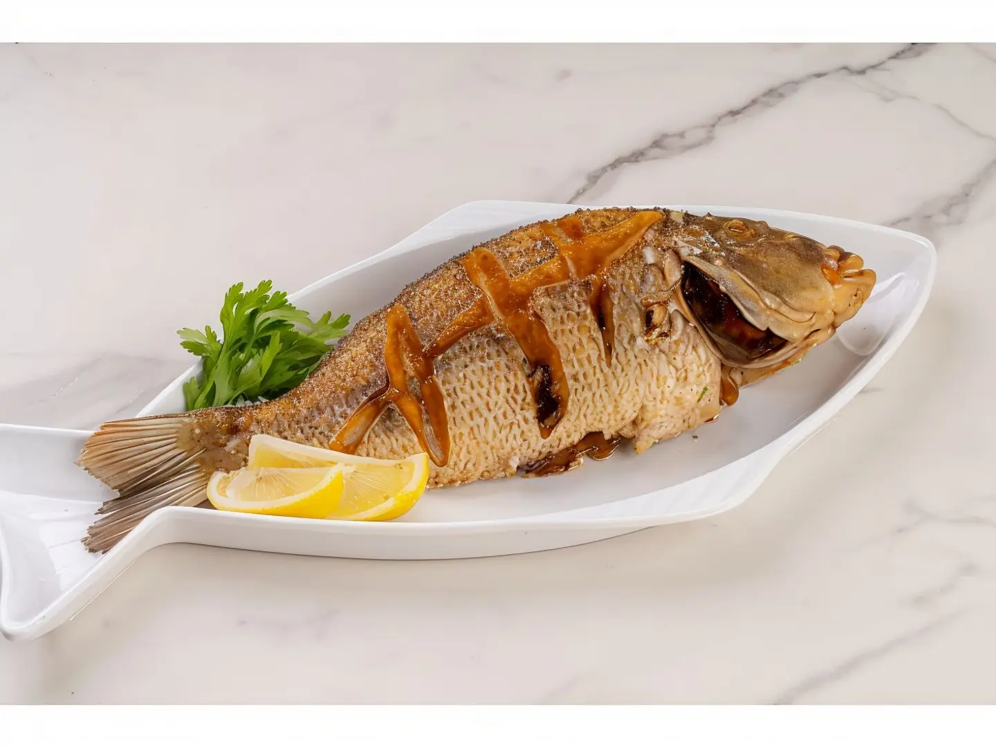 هامور الدمام مقلي بالخل والثوم