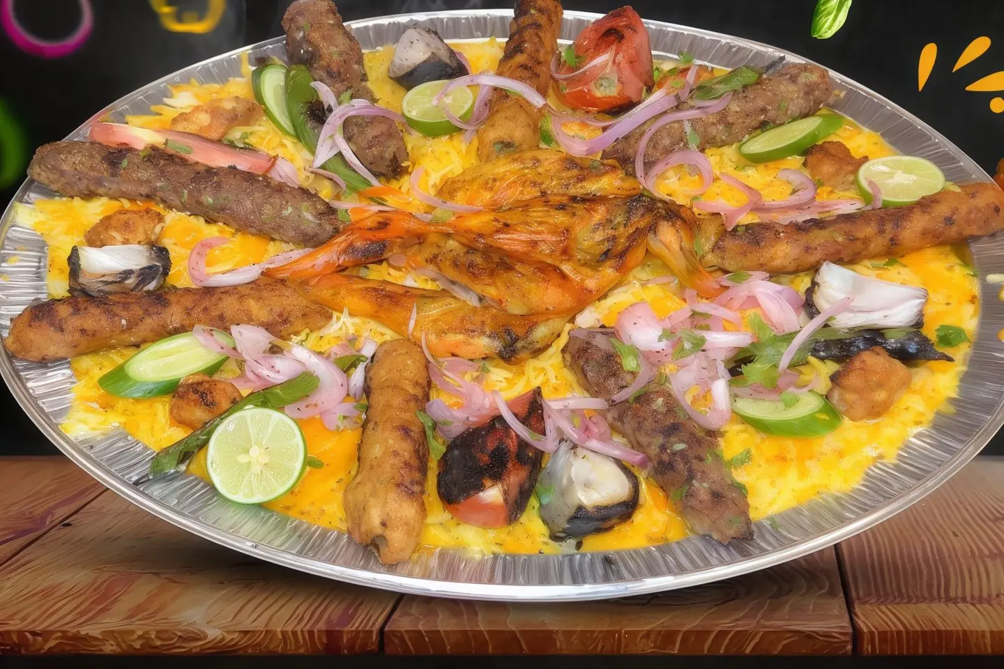 نص دجاج مع نص كيلو مشاوي مشكل