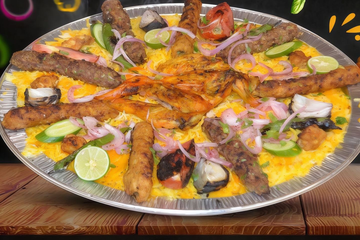 نص دجاج مع نص كيلو مشاوي مشكل