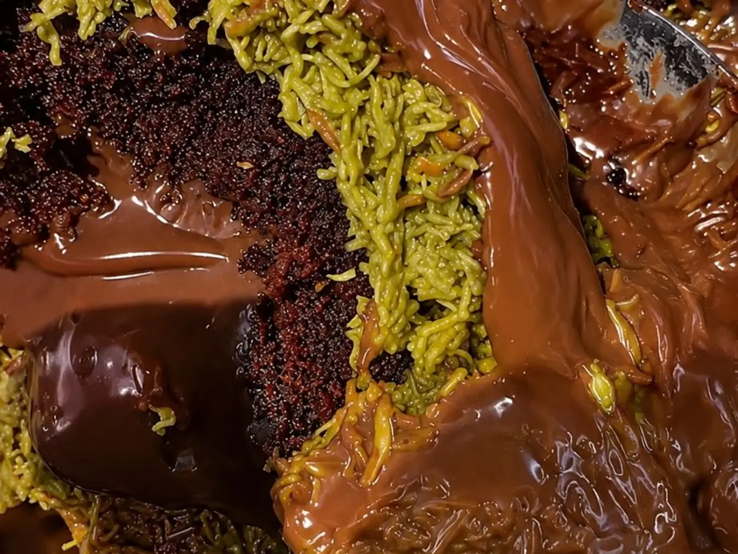 Chocolate Cake With Crunchy Pistachio Kunafa