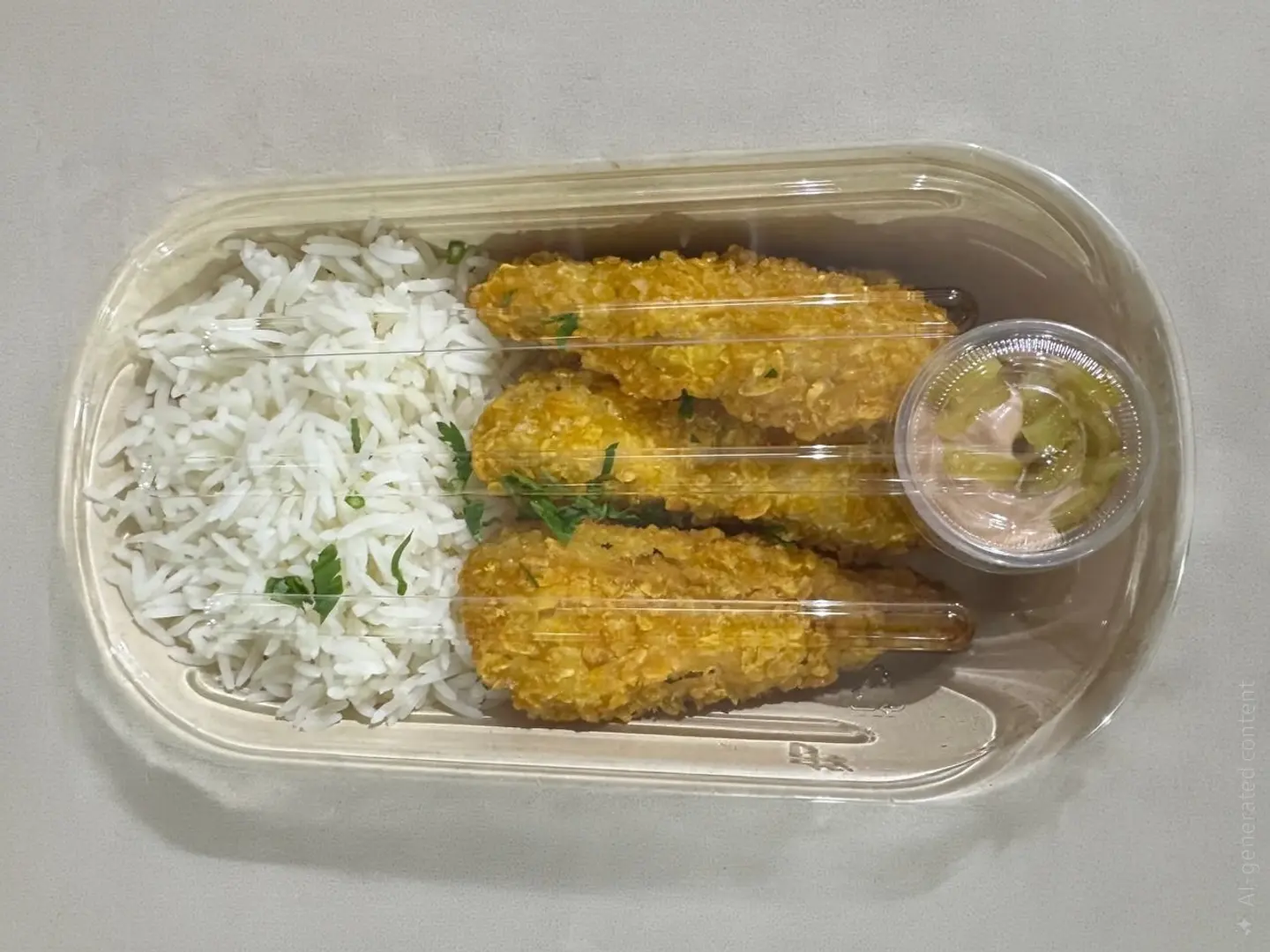 دجاج كرسبي مع الارز الابيض - وجبة جاهزة