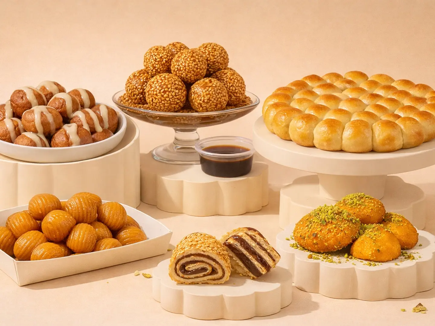 Ramadan Breakfast (Khleah. Simple Honey Luqaimat. Cheese Luqaimat)