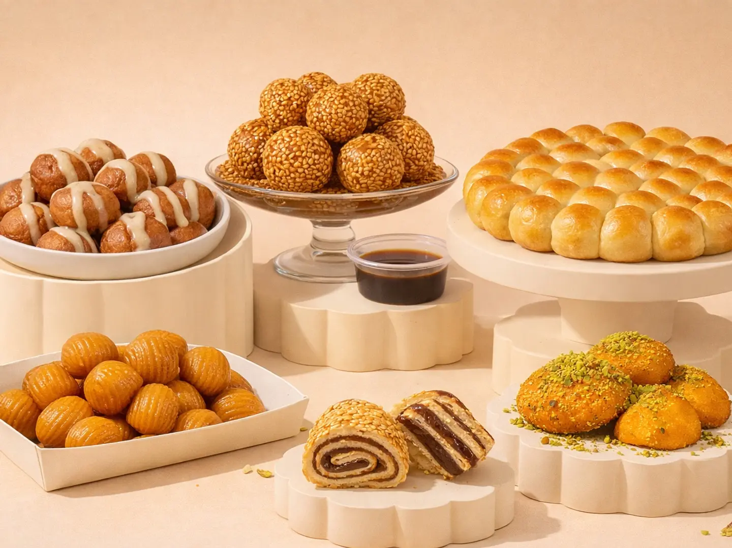 Ramadan Iftar (Honeycomb, Plain Luqaimat, Cheese Luqaimat, Mixed Fresh Maamoul, Kunafa Bites With Cream)