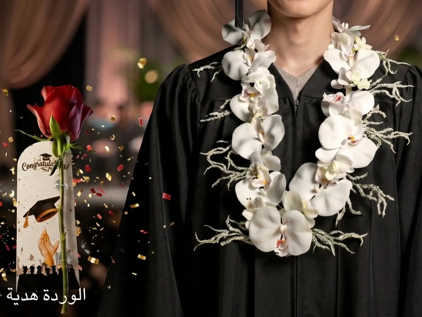 Graduation Sash (Pearl White) With A Gift Rose