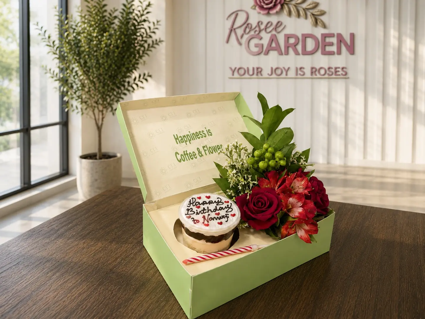 Birthday Cupcake And Flowers Happiness Box Medium Size